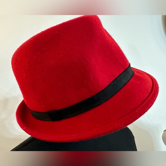 Red Fedora Hat W/Textured Hat Band - Picture 2 of 13